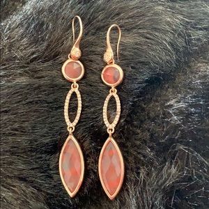 Pink Quartz & Rhinestone Drop Earrings